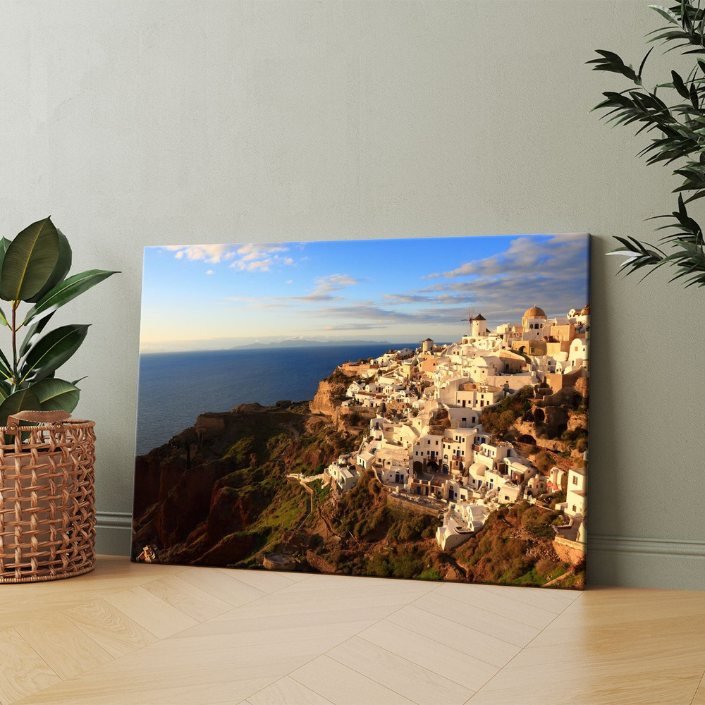 Картина на холсте (Санторини Греческий остров красоты и очарования) 40x60 см. Интерьерная, на стену. #1