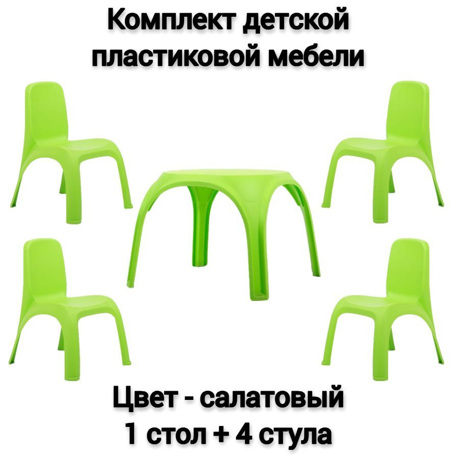 Комплект детской мебели, 1 стол + 4 стула, цвет - салатовый  #1