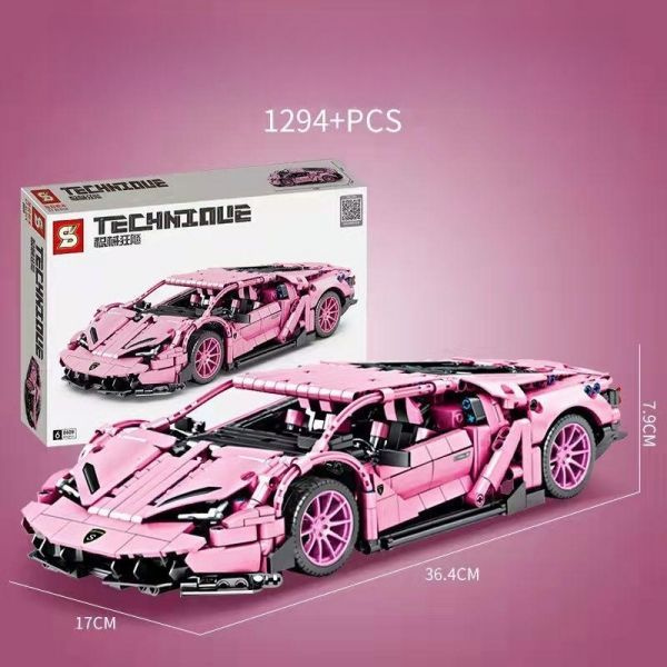 Совместим с моделью спортивного автомобиля легоLamborghini Pink Cow building block, игрушечный подарок #1