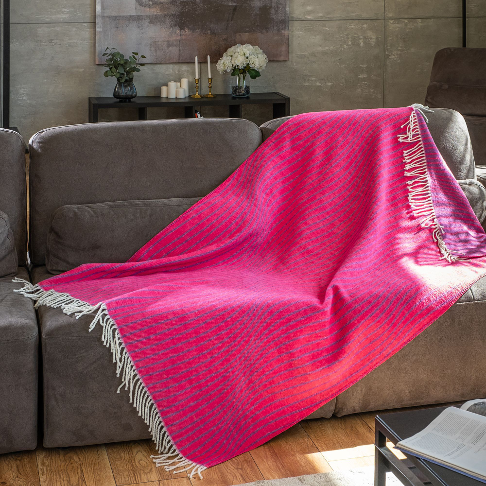 Плед из хлопка гипоаллергенный для дивана и на кровать жаккардовый фиолетовый и розовый 110х170, Karim #1