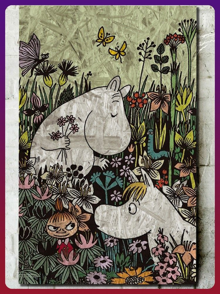 Картина интерьерная на рельефной доске ОСП мультфильм муми тролль (moomin, снуснумрик, природа, пейзаж) #1