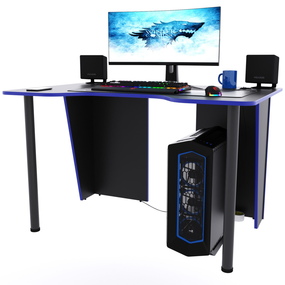 Прямой компьютерный стол "Лакер", 120х80х75 см, чёрный с синей кромкой  #1