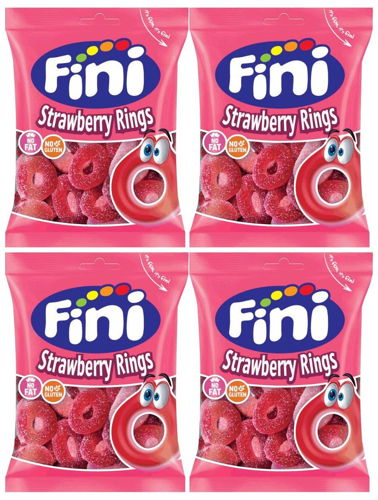 Жевательный мармелад Fini Strawberry Rings, 90г x 4шт. Фини клубничные кольца  #1