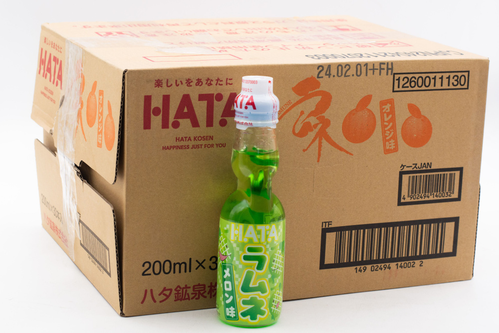 Напиток газированный Хата Косен Рамунэ Дыня 200 мл / Hata Kosen Ramune 200 ml Упаковка 30шт.  #1