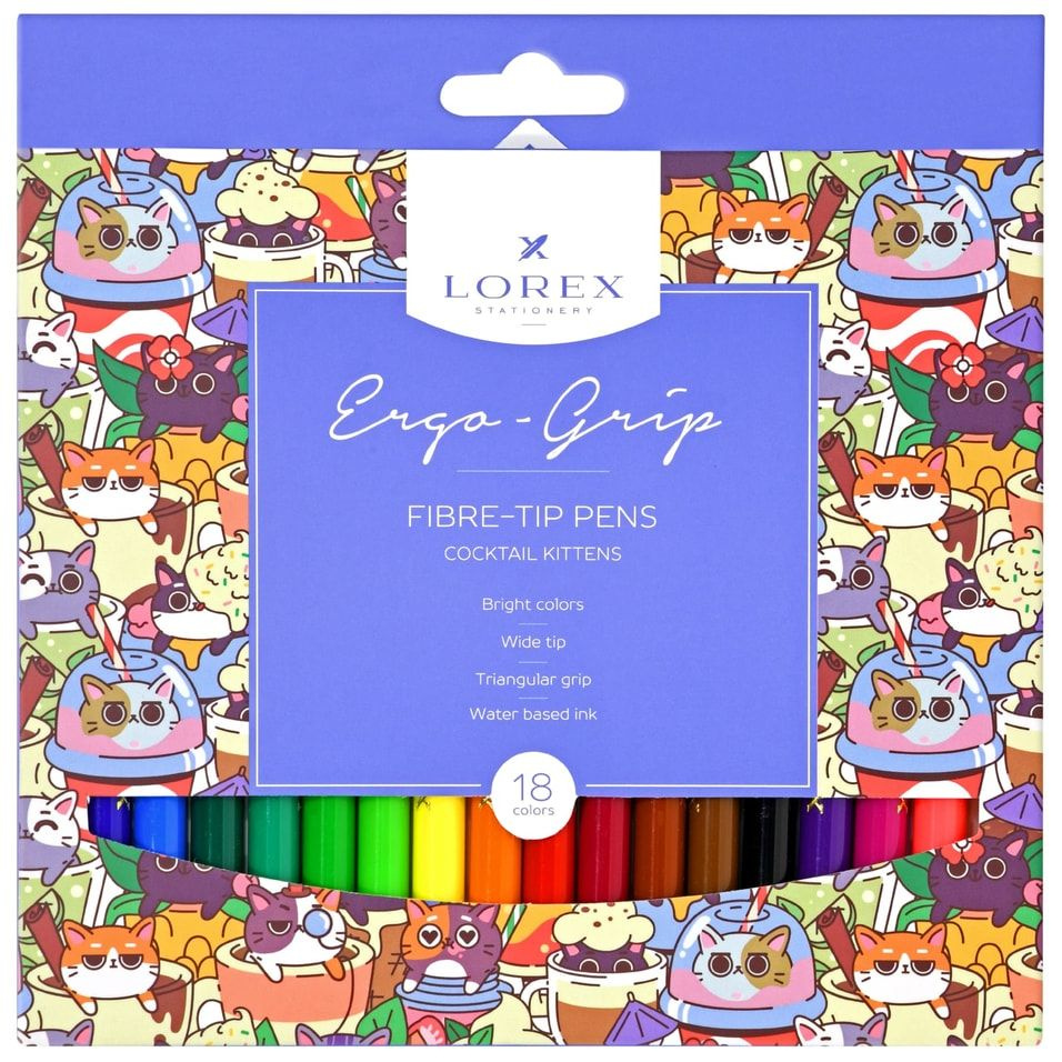Фломастеры Lorex Ergo-Grip Cocktail Kittens 18 цветов х3шт #1