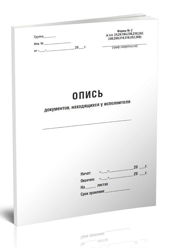 Опись документов, находящихся у исполнителя (Форма №2) 60 стр. 1 журнал (Книга учета)  #1