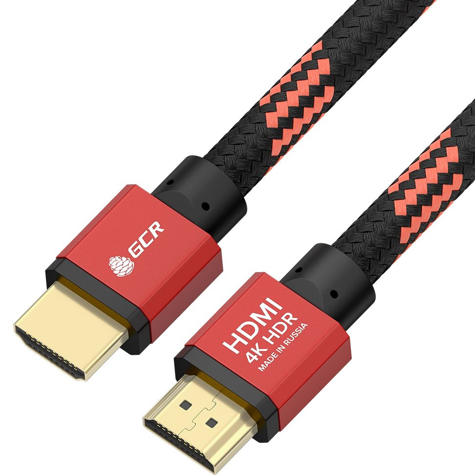 GCR Кабель PROF 2.0m HDMI 2.0, BICOLOR ECO Soft капрон, AL корпус красный #1