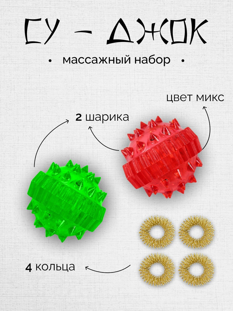 Набор массажных шариков с шипами разного цвета / Су джок шарики и ...