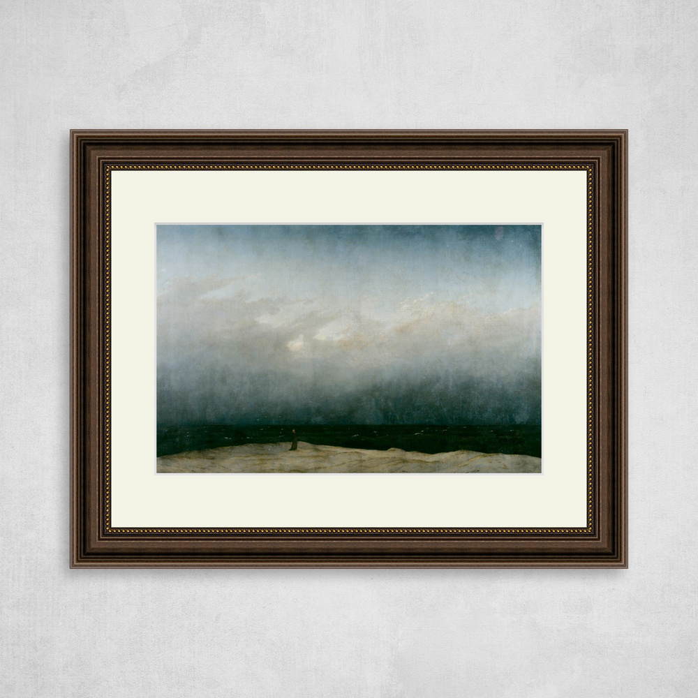 Картина в коричневой раме с паспарту, Каспар Давид Фридрих "Монах у моря", 30x40см / Галерейщикъ  #1