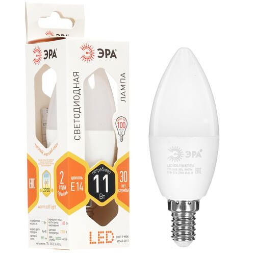 Лампа светодиодная ЭРА LED E14/B35/11w/827 E14, 11 Вт, 880 лм, 2700 K, 170-265 В /50-60 Гц  #1