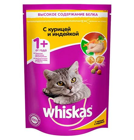 Whiskas / Сухой корм Вискас для взрослых кошек подушечки-паштет с Курицей и индейкой, 350 г  #1