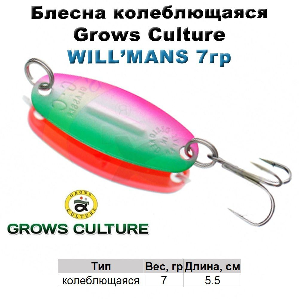 Блесна колеблющаяся Grows Culture WillMans 7гр Glow #041 #1