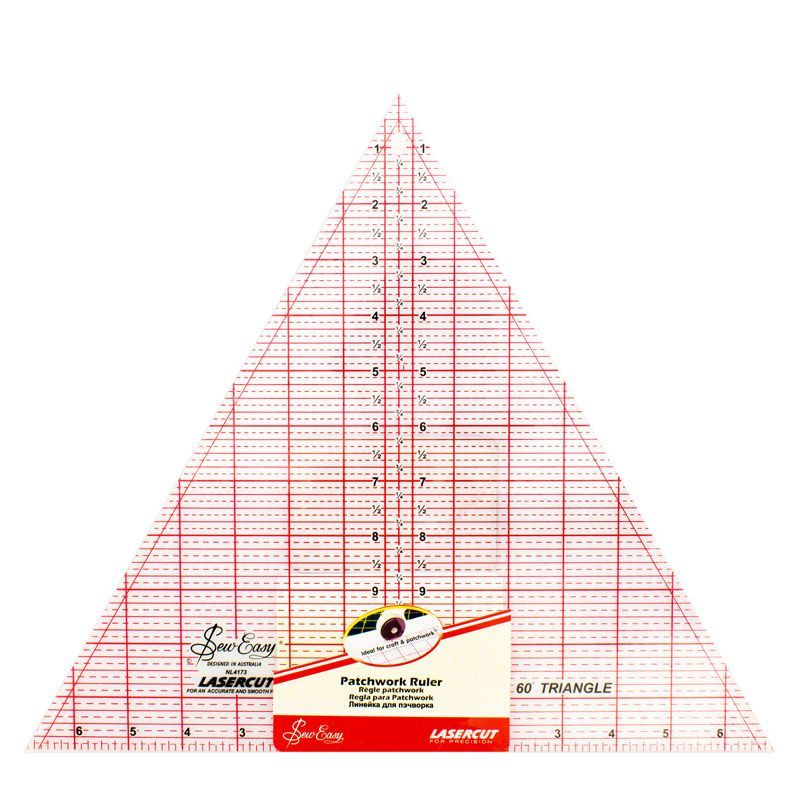 Линейка-треугольник HEMLINE SewEasy, с углом 60 , градация в дюймах, 12х13,8", прозрачная с красно-черной #1