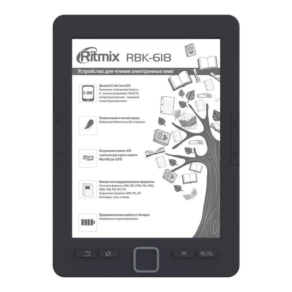 Лёгкая и компактная электронная книга 6" с экраном E-Ink Carta Ritmix RBK-618 черный, microSD 4 / 32 #1
