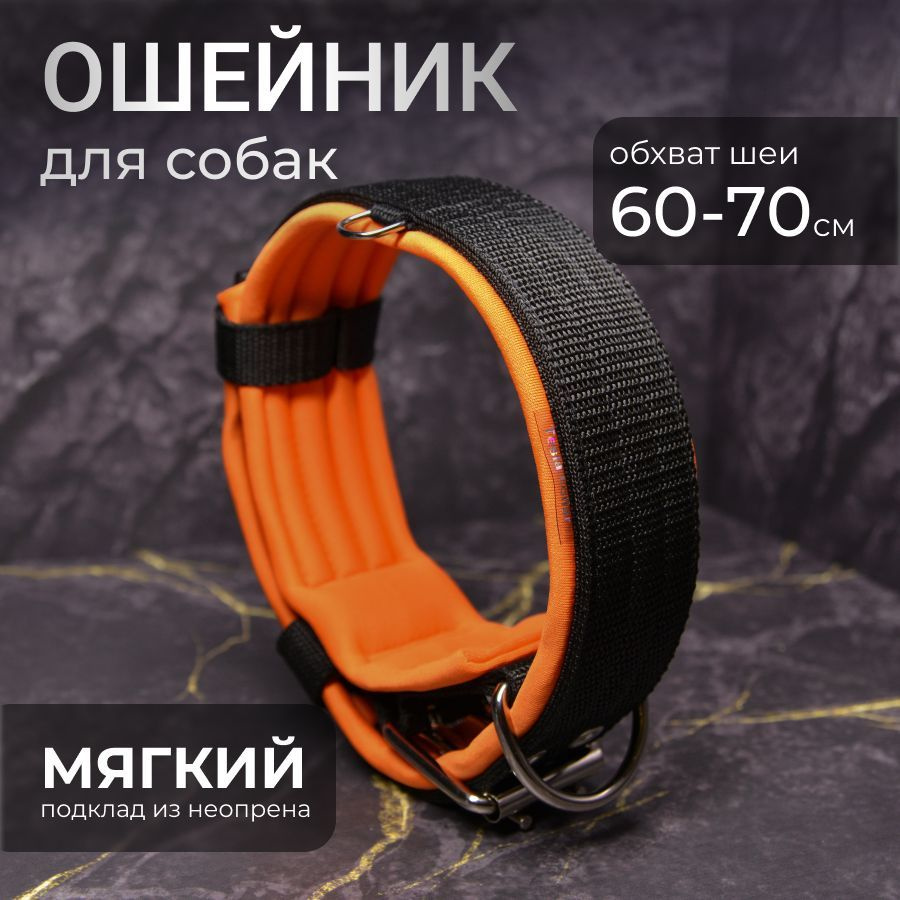 Ошейник 5см TESLA COLLAR чёрный с оранжевым 60-70см #1