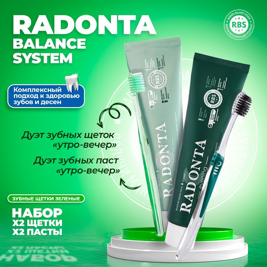 Набор зубных паст и зубных щеток Radonta натуральный комплексный уход для чувствительных зубов и десен, #1