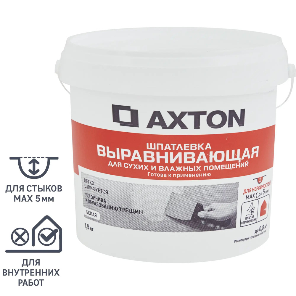 Шпатлевка Axton выравнивающая для сухих и влажных помещений цвет белый 1,5 кг  #1