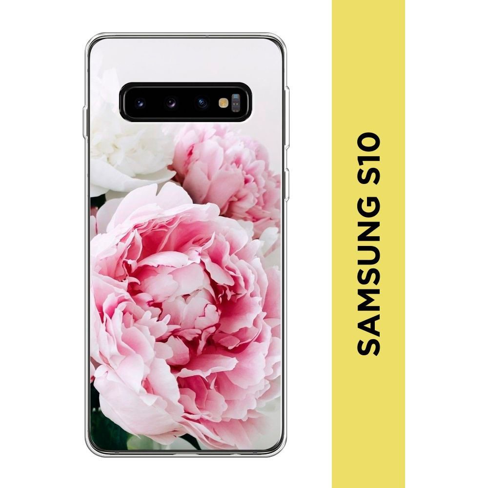 Силиконовый чехол на Samsung Galaxy S10 / Самсунг S10 "Розовые и белые пионы"  #1