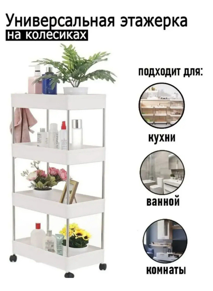 Этажерка узкая универсальная на колесиках - купить в интернет-магазине ...