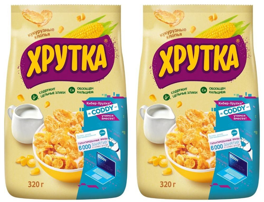 Хрутка Хлопья кукурузные хрустящие, обогащенные кальцием, 320 гр, 2 шт  #1