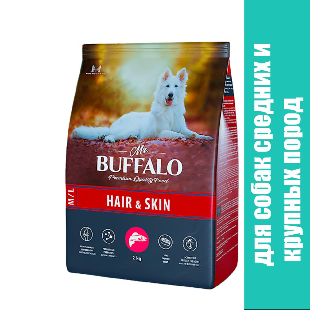 Mr.BUFFALO HAIR & SKIN сухой для собак средних и крупных пород для кожи и шерсти Лосось 2кг  #1