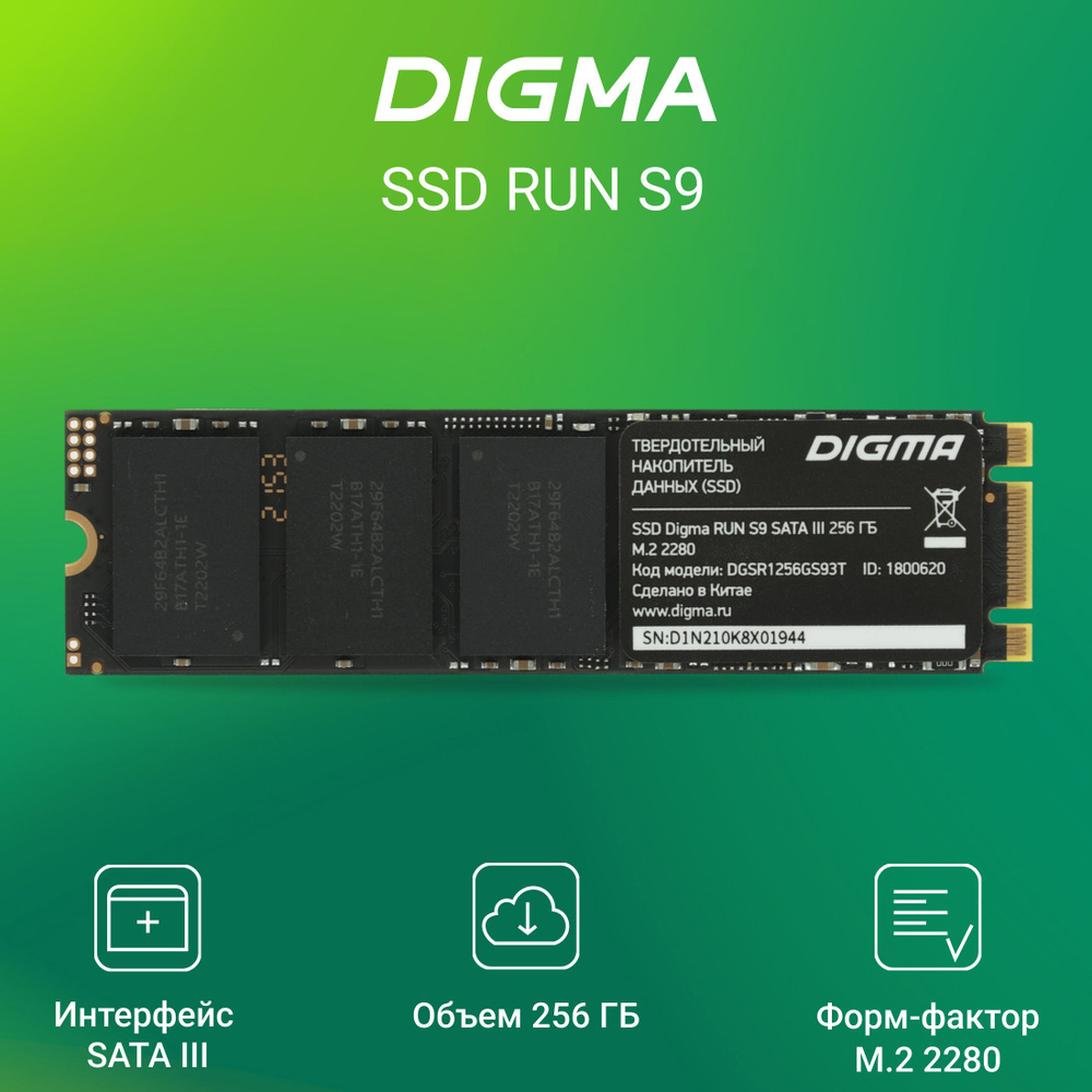 Digma 256 ГБ Внутренний SSD-диск Run S9, SATA III, M.2 2280 (DGSR1256GS93T) #1