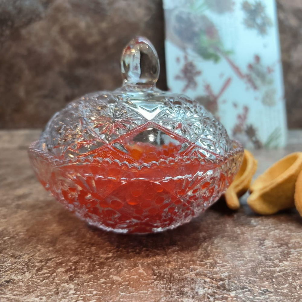Сахарница, икорница с крышкой, Иранское стекло, 12 см. 200 мл.  #1