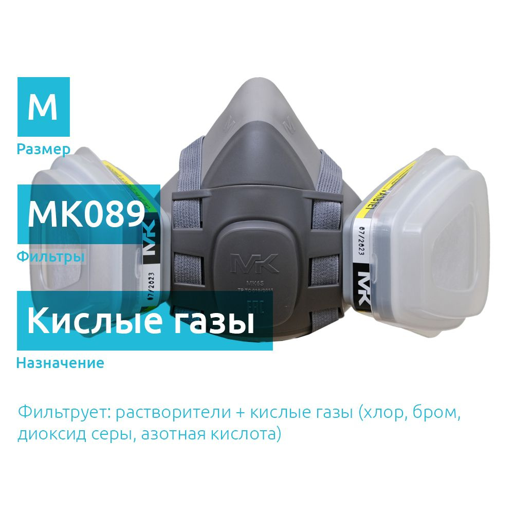 Респиратор с угольными фильтрами ABE1 от кислых газов, хлора, размер M / MK 65-089kit  #1