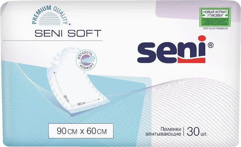 Пеленки впитывающие одноразовые медицинские Seni Soft 60 x 90 cм (4 капли), 30 шт.  #1