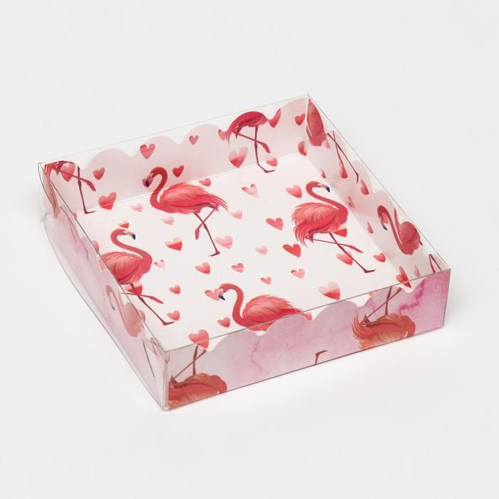 Коробочка для печенья с PVC крышкой, "Фламинго", белый, 2 штуки, 12х12х3 см  #1