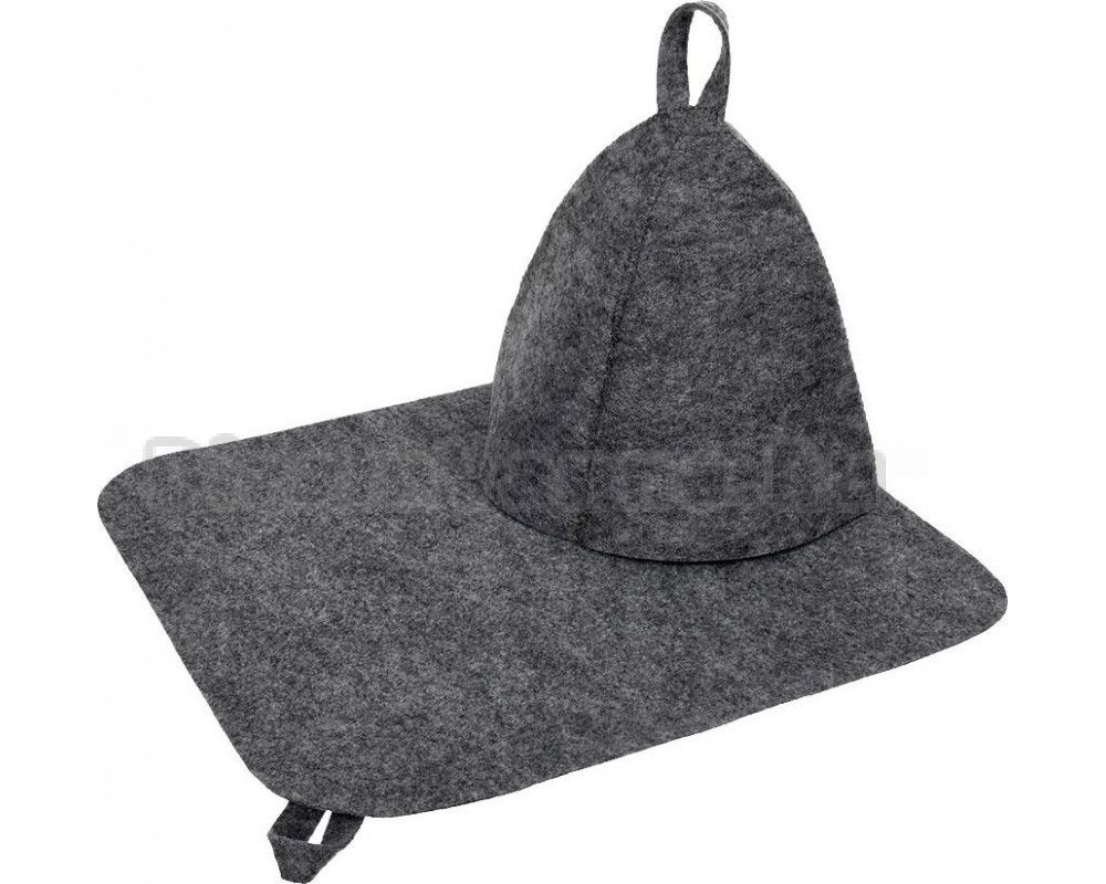 Набор Колпак / шапка + коврик : для бани, сауны, хаммама из шерсти, серый, 1шт  #1