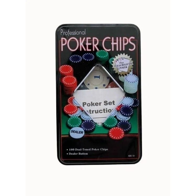 Набор для покера Миленд "Poker chips", 100 фишек, от 10 лет, в металлическом футляре  #1