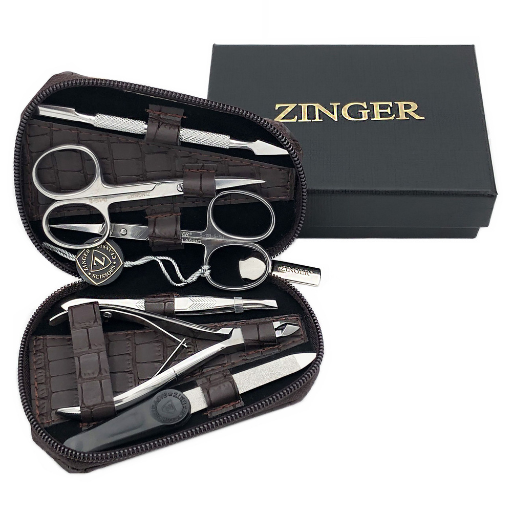 Маникюрный набор Zinger 7103, 6 предметов, серебристый/бордово-коричневый  #1