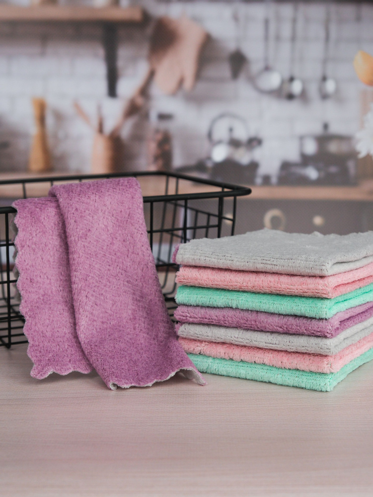 Мяг&Со Салфетки для уборки товары для дома, розовый, зеленый, серый, фиолетовый, 24х24 см, 8 шт.  #1
