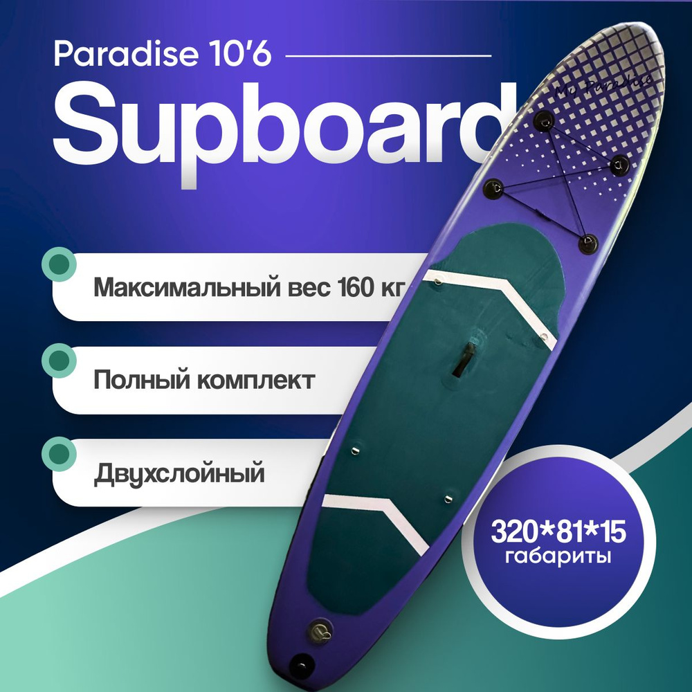 Надувная SUP-доска (SUP board) Paradise 10'6" с насосом, веслом и страховочным лишем. Сапборд с полным #1