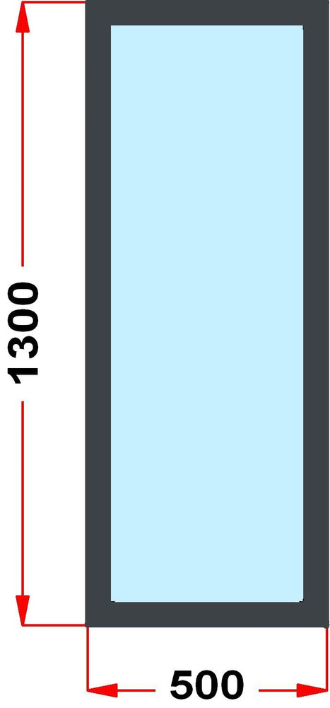 Окно из профиля Grunder 60 мм (1300 x 500) , не открывающееся, стеклопакет 2 стекла, темно-серое снаружи, #1