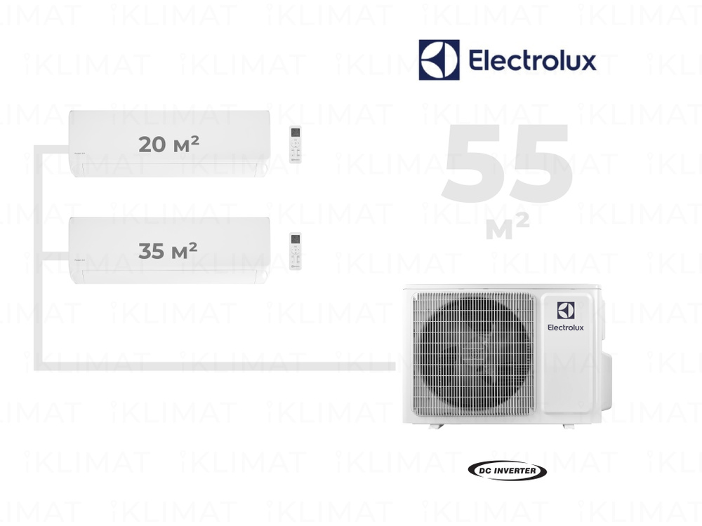 Инверторная мульти сплит-система Electrolux на 2 комнаты (20 м2 + 35 м2), комплект, белый  #1