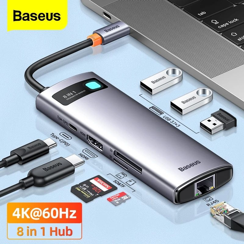 Хаб USB - Концентратор Baseus StarJoy 8-Port Type-C HUB Adapter Type-C to HDMI4K 60Hz*1+USB3.0*3+PD*1+RJ45*1+SD/TF*1 #1