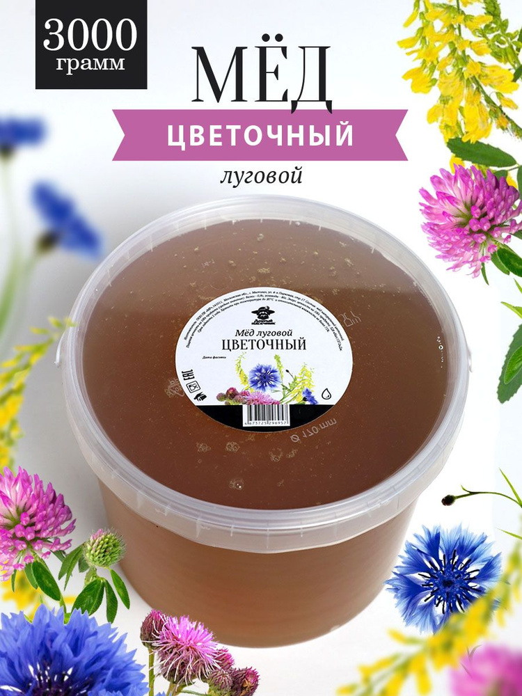 Мед луговой цветочный жидкий 3000 г, для здорового питания, для иммунитета  #1
