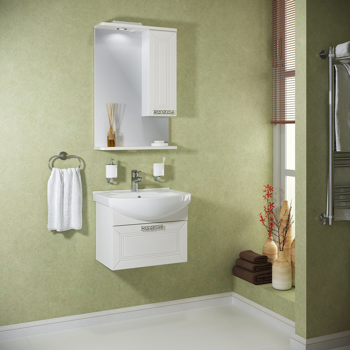 Мебель для ванной / Runo / Монро 55 подвесной / тумба с раковиной Элеганс 55 / шкаф для ванной / зеркало для ванной