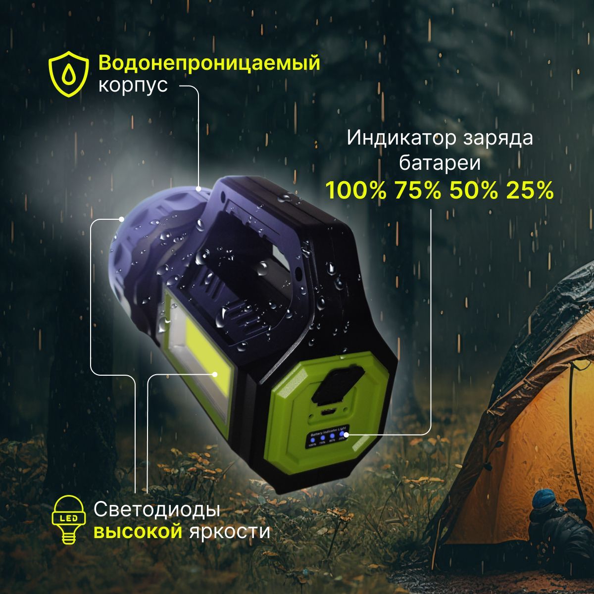 Фонарь светодиодный, аккумуляторный, тактический, фонарик для кемпинга ...