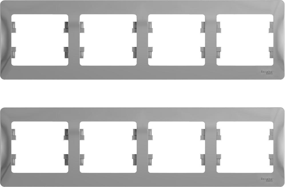 Рамка Schneider Electric Glossa четырехместная горизонтальная алюминий (комплект из 2 шт.)  #1
