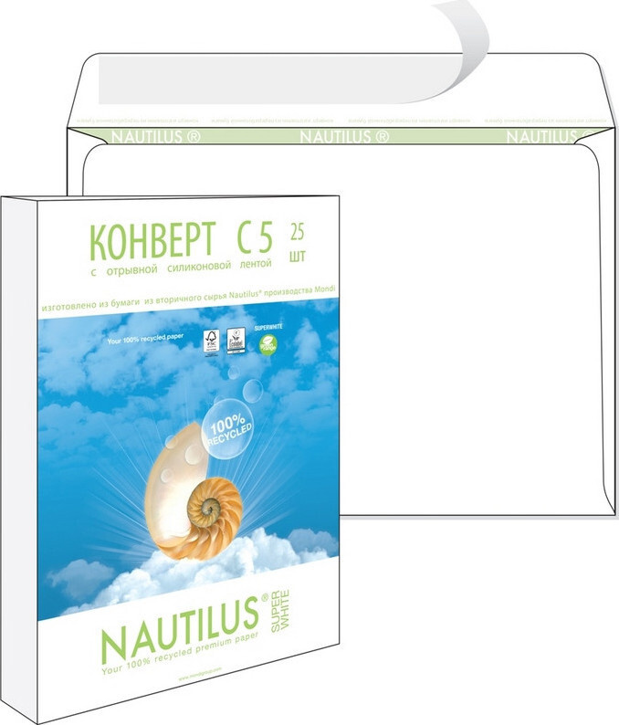 Конверты Nautilus, ЭКО, С5, (162х229мм), стрип, 80г, 25штук в упаковке  #1