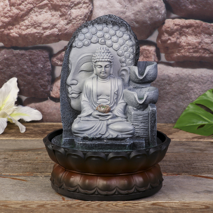 Фонтан настольный от сети, подсветка "Будда" серый мрамор 30*20,5*20,5 см  #1
