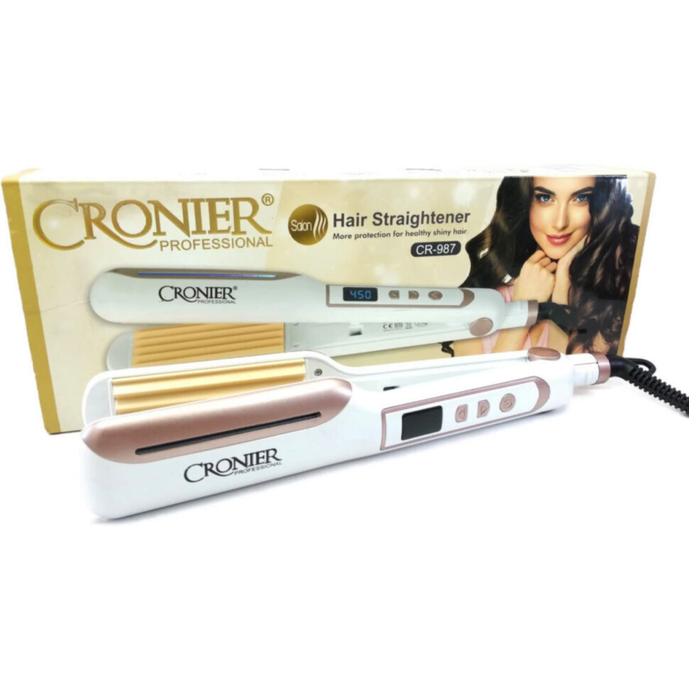 Щипцы-гофре с керамическими пластинами плойка для завивки волос Cronier CR-987W  #1