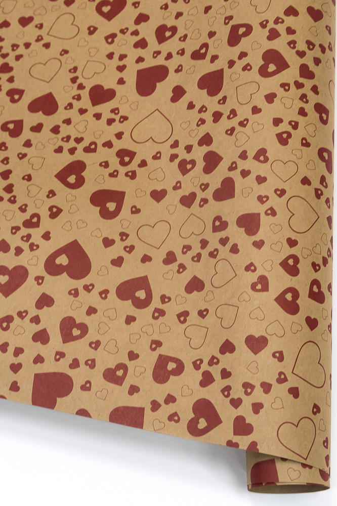 Бумага упаковочная подарочная крафт "биение сердца", в наборе 4 листа 70х100см, Т-Пак  #1