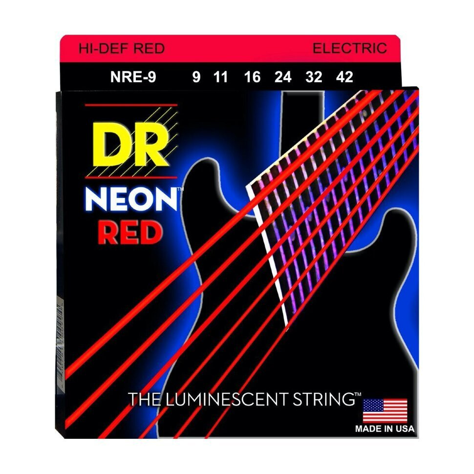 DR NRE-9 HI-DEF NEON RED 9-42 струны для электрогитары с люминисцентным покрытием  #1