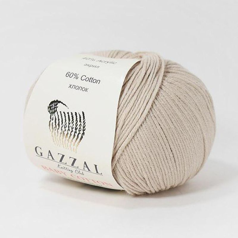 Пряжа Gazzal Baby Cotton (Газзал Беби Коттон) - 10 мотков Песочный (3446) 60% хлопок, 40% акрил 165м/50г #1