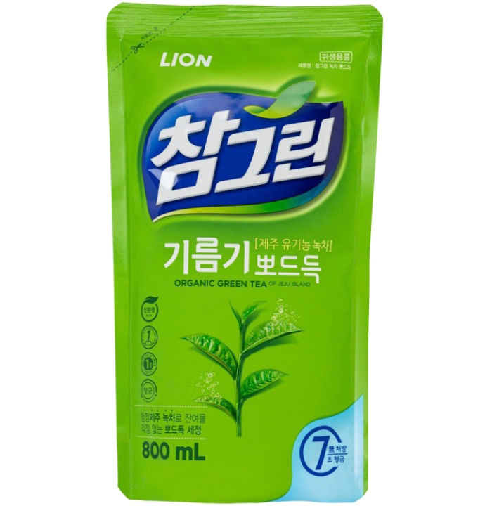 CJ Lion Green Tea Squeaky Clean Средство с экстрактом зелёного чая для мытья посуды, овощей и фруктов #1