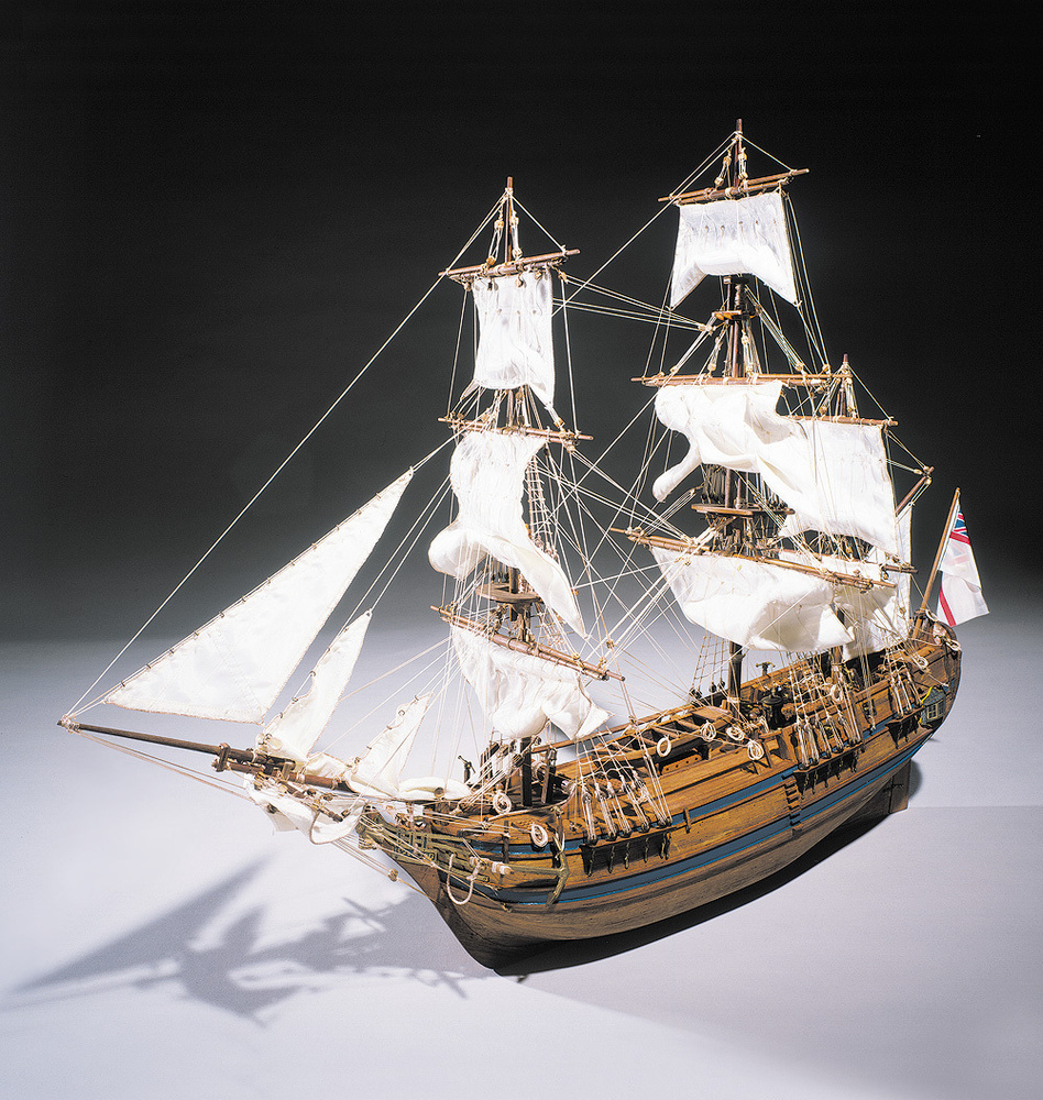 Мятежный трёхмачтовый HMS Bounty (Баунти) с парусами, 810х660 мм, М.1:60, сборная модель парусного корабля #1